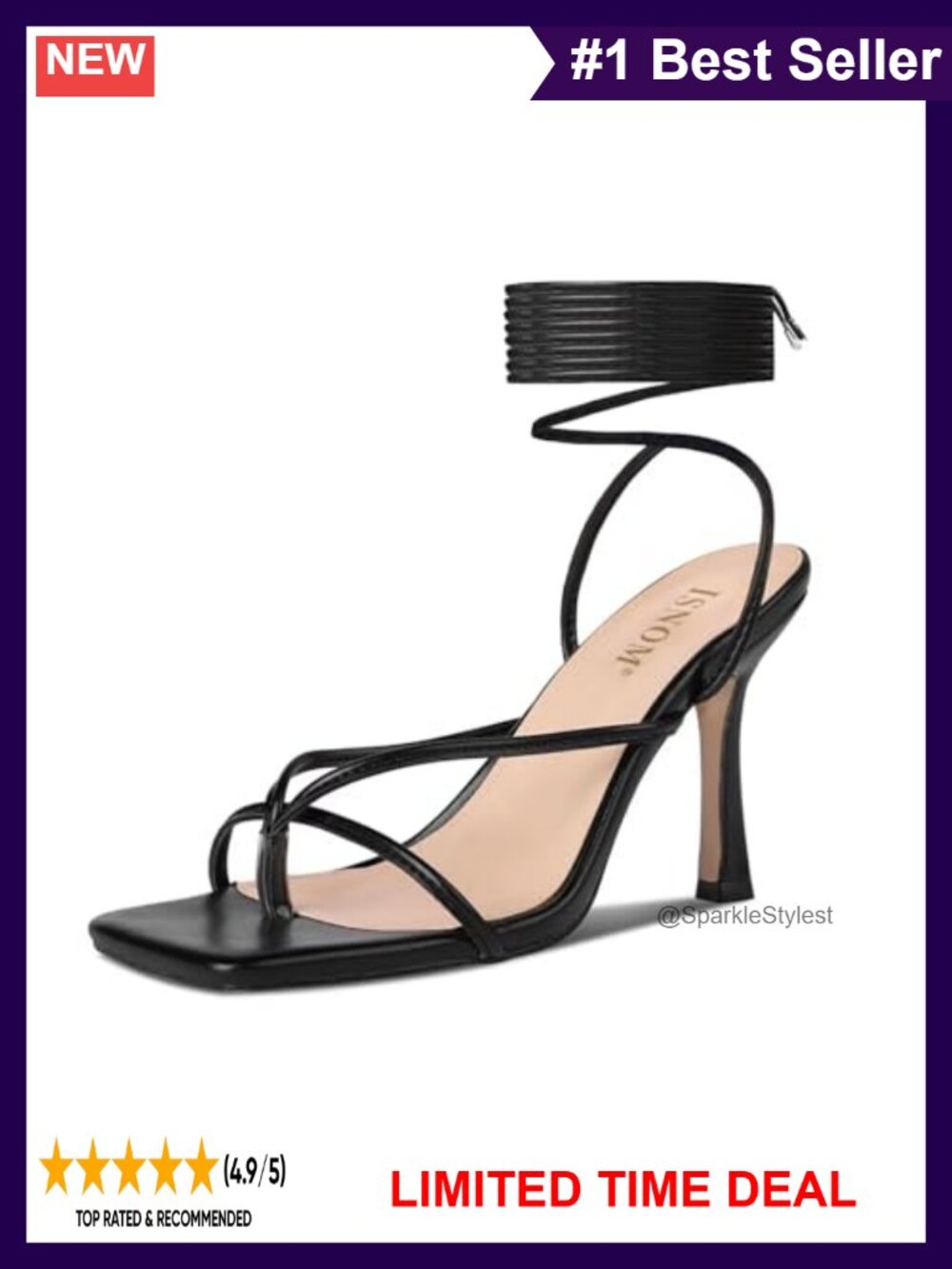 Lace Up Heeled Sandals Square Open Toe Stiletto High Heel
